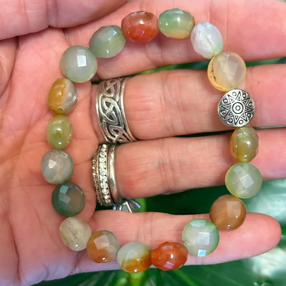 multi color faceted peacock agate